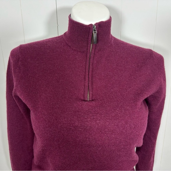 UNTUCKIT Women Sz L Burgundy 100% Merino Wool Long Sleeve Knit Sweater Half Zip - Picture 2 of 9